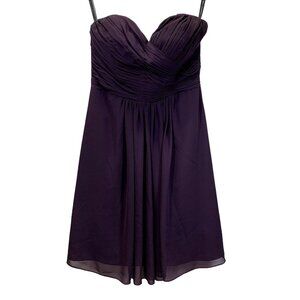 Bill Levkoff Strapless Dress Women 10 Plum Purple Chiffon Bridesmaid Prom Formal